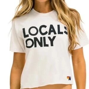 Aviator Nation Locals Only cream cropped boyfriend tee shirt size small